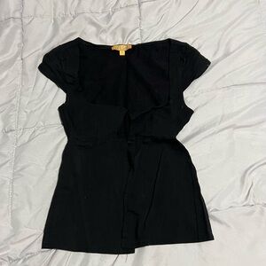 Black Short-Sleeve Scoop Neck Mini Dress - Women's